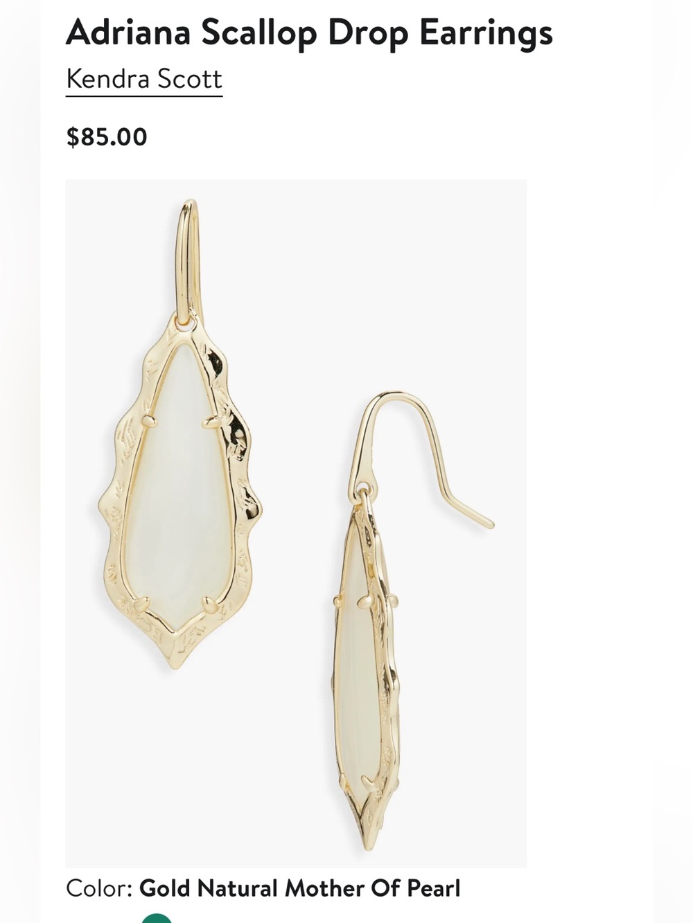 NWT Kendra Scott Adriana Scallop Drop Earrings